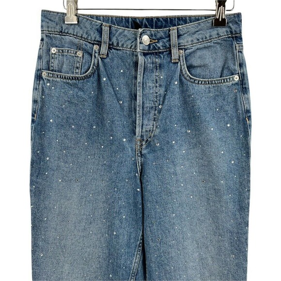 H&M Divided High Rise Rhinestone Front Jeans Button Fly Size 6 - Picture 2 of 5